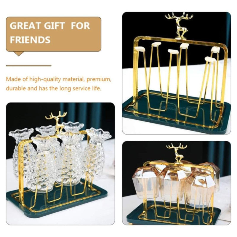 Golden Glass Stand With Drain Tray