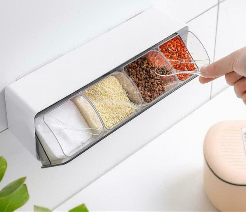 Four Grid Seasoning Box Wall Mounted