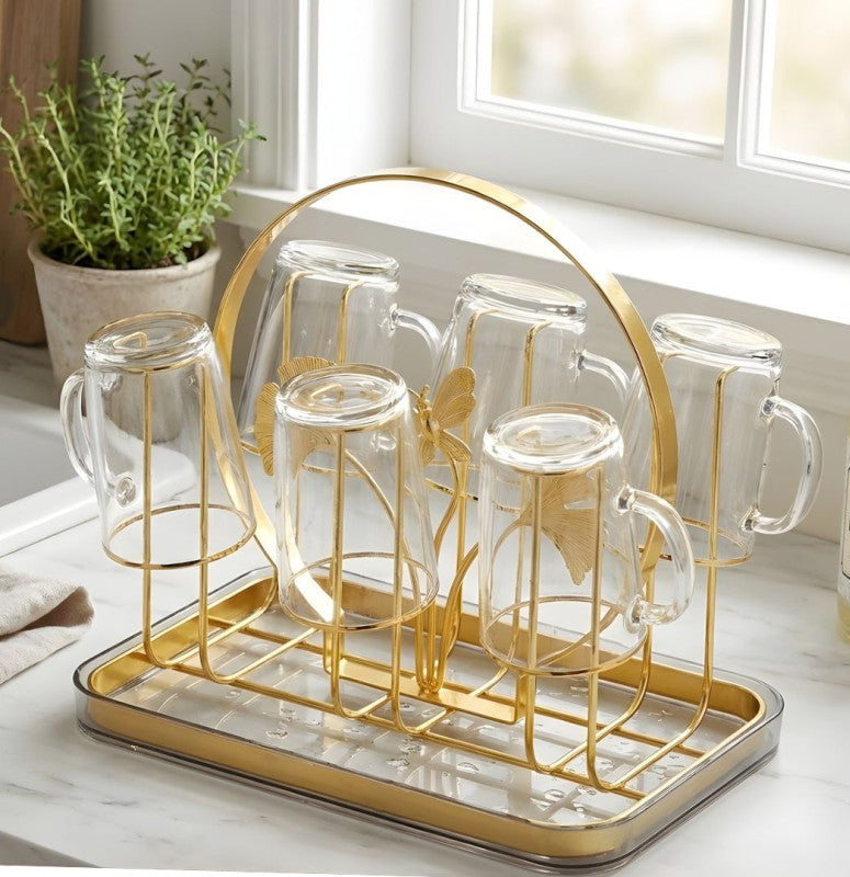 Stainless Steel Golden Glass Stand Elegant Serving & Display Holder